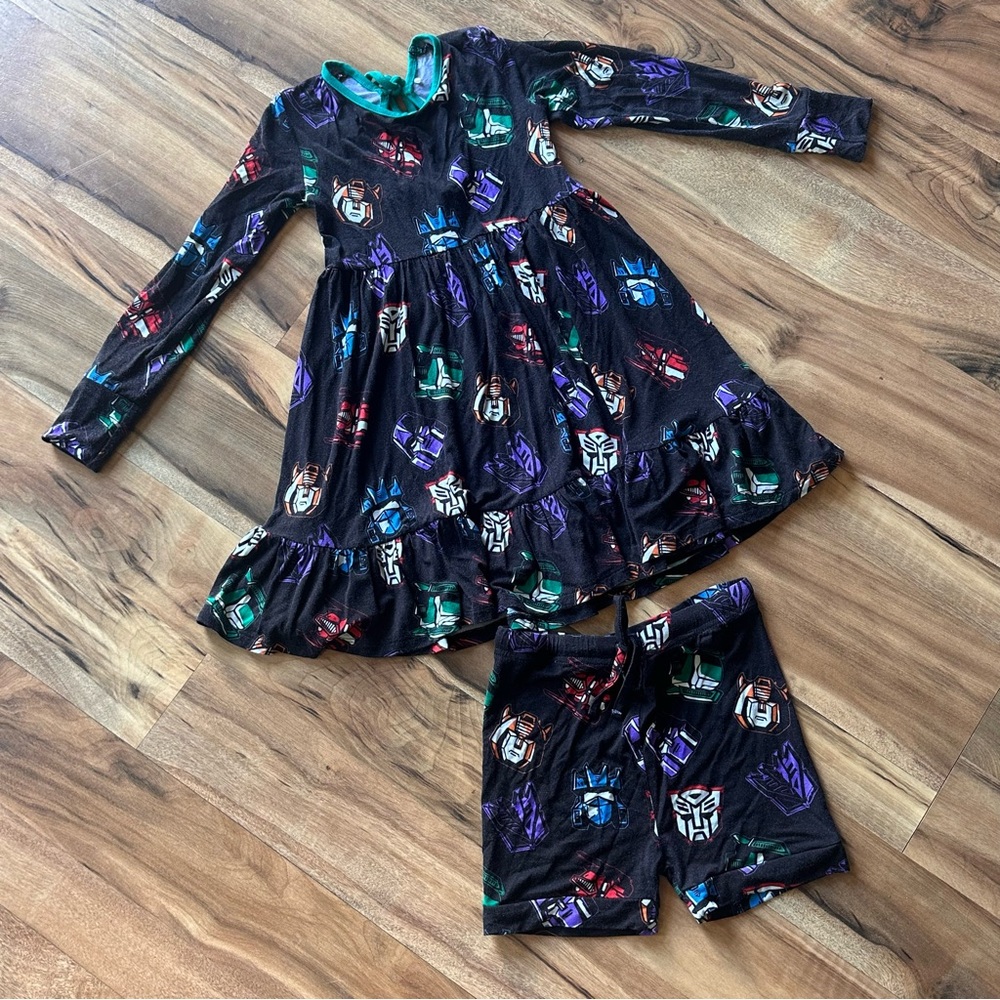 Bums & Roses X Transformers Kids Black Long-Sleeve Dress & Shorts Set